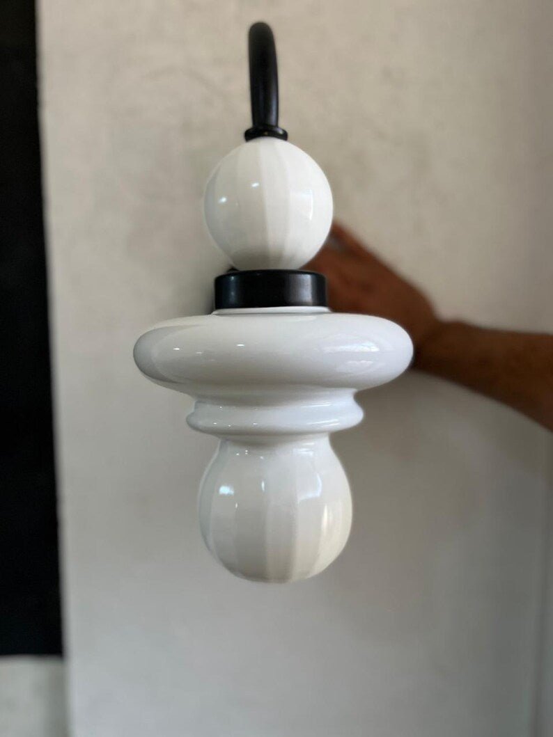 Modern Wall Sconce Glass Light, Handmade Blown Glass Lamp, Brass Wall Lighting, Bedside Light, Bathroom Vanity Sconce | Les Trois Pyramides