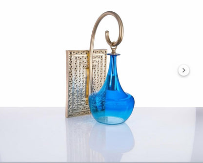 Blue Blown Glass Wall Sconce with Brass Backplate – Handmade Wall Light | Les Trois Pyramides