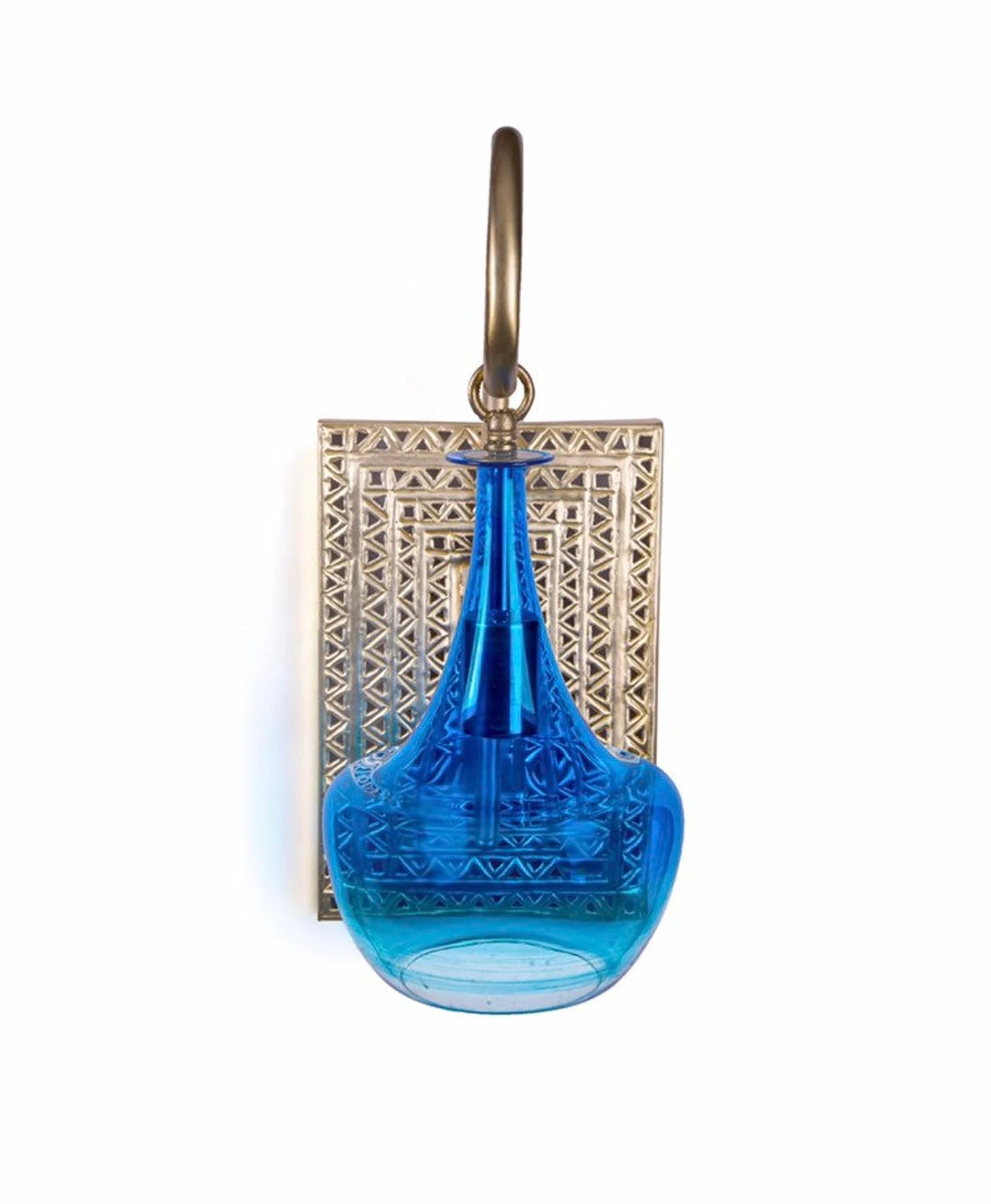 Blue Blown Glass Wall Sconce with Brass Backplate – Handmade Wall Light | Les Trois Pyramides