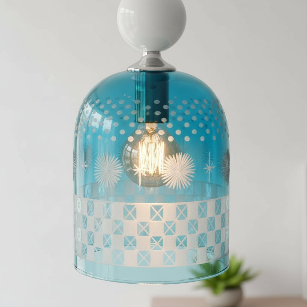 Blue chapeau blown glass pendant light