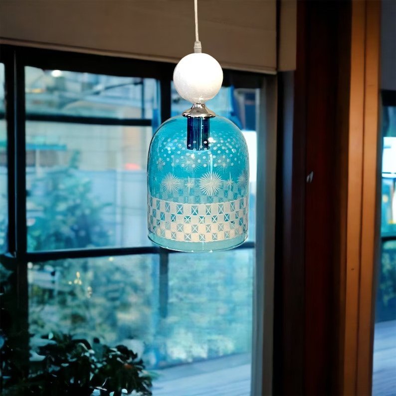 Blue chapeau Blown Glass Pendant Light - Les Trois Pyramides