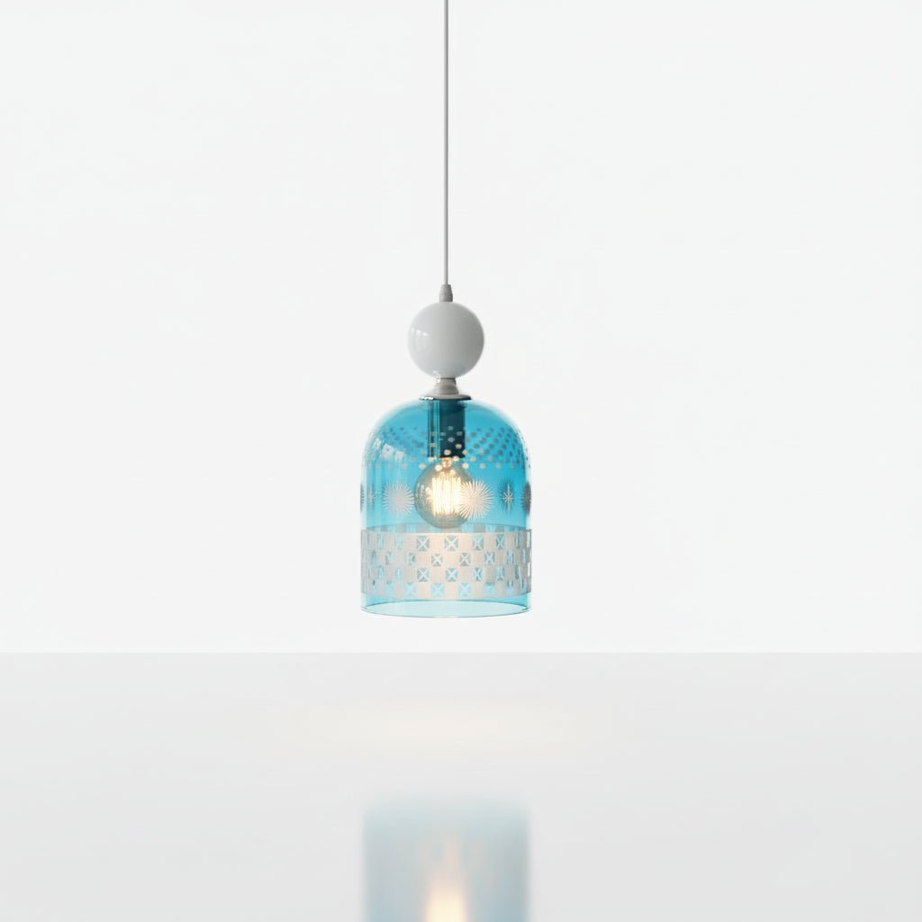 Blue chapeau blown glass pendant light