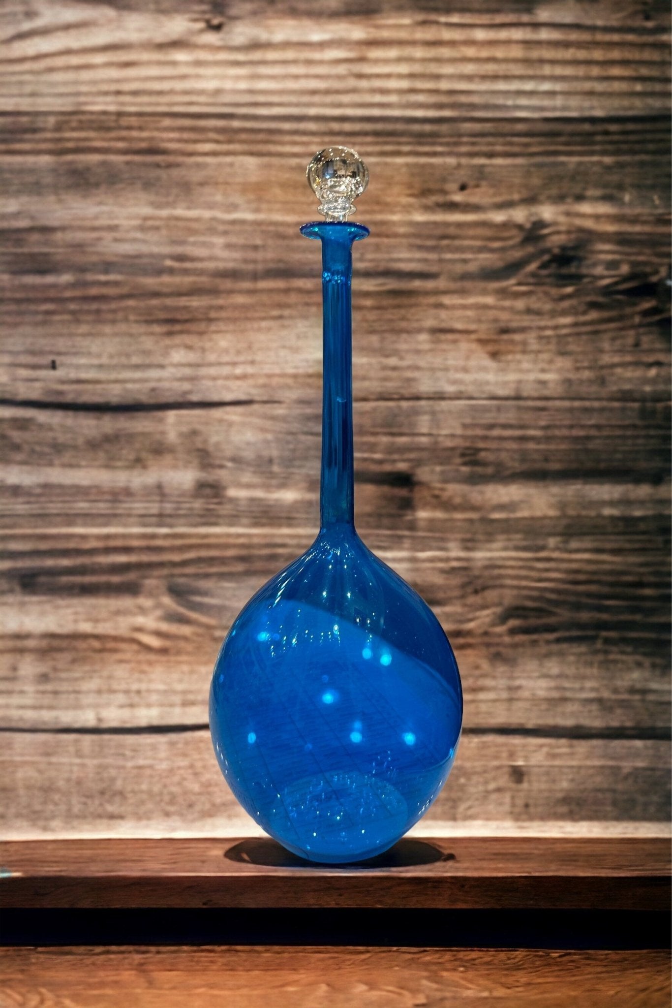 Blue Decanter Bottle With Stopper - Les Trois Pyramides