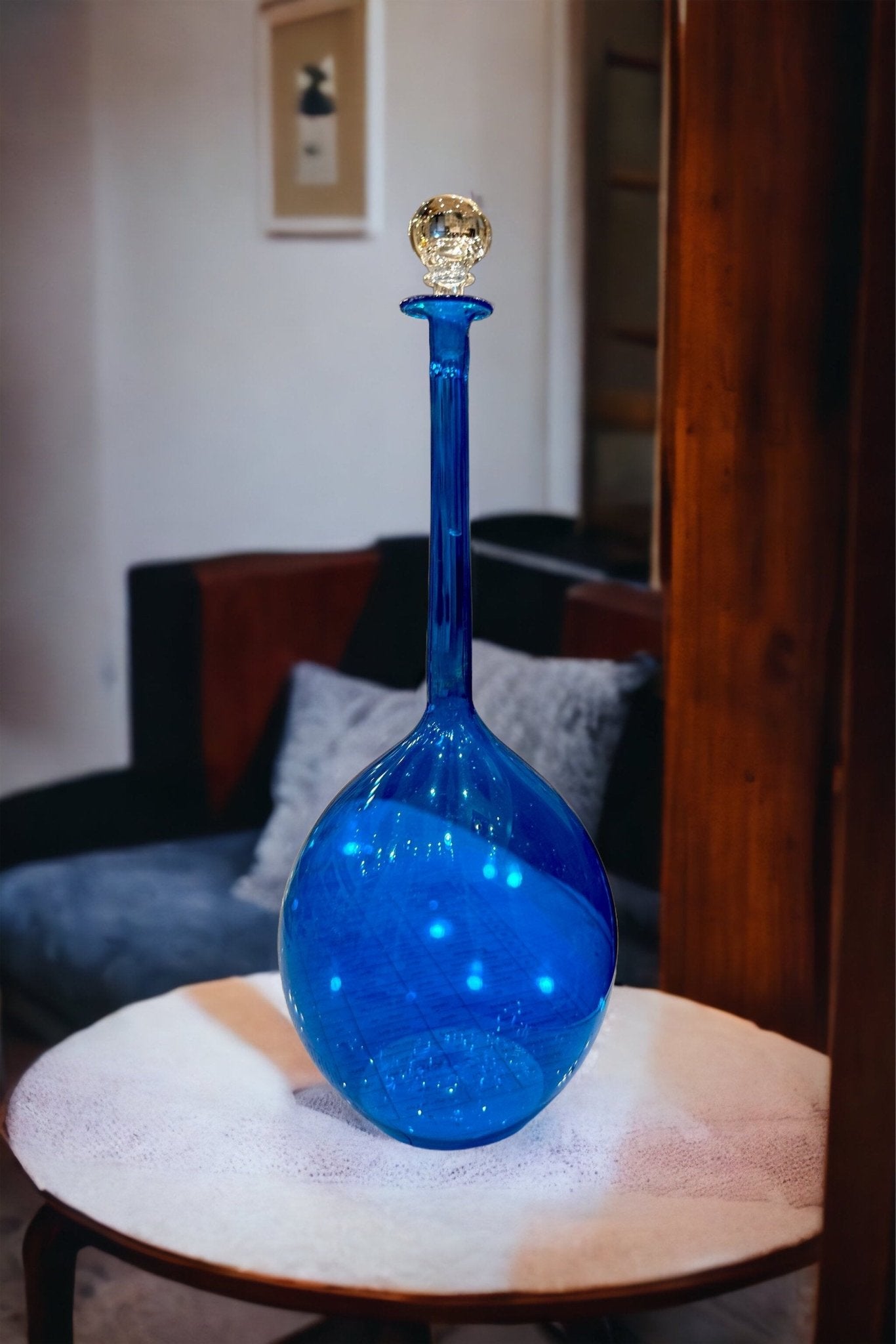 Blue Decanter Bottle With Stopper - Les Trois Pyramides