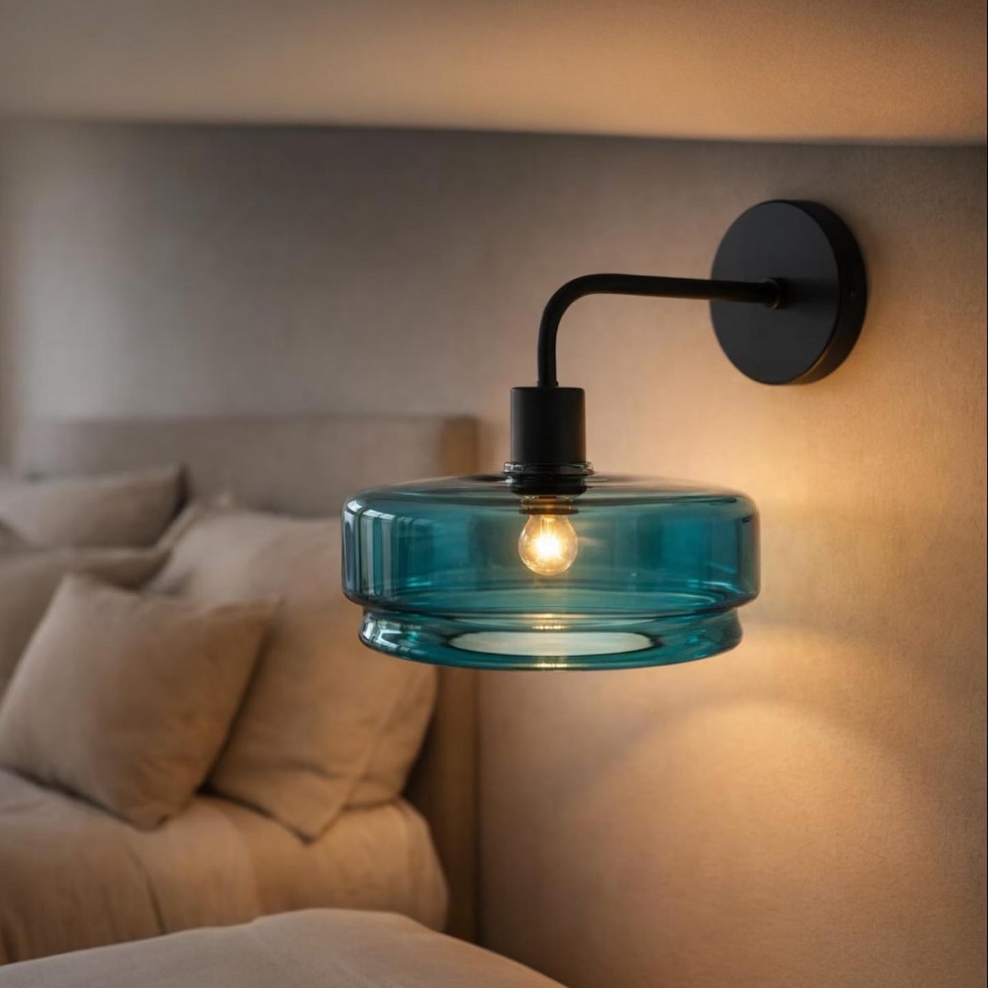 Blue Glass Wall Sconce – Handmade Modern Bedside Wall Light