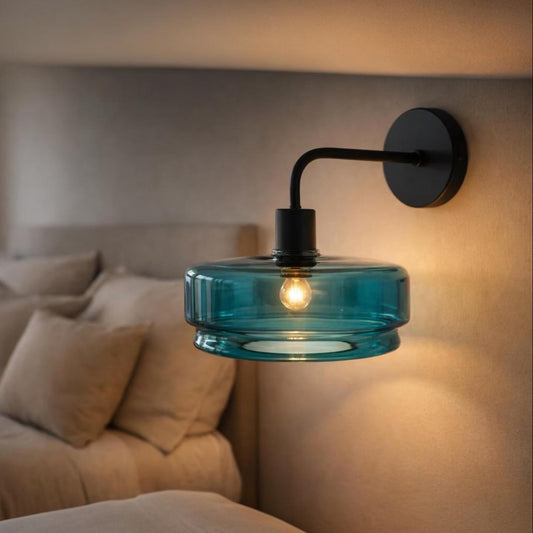 Blue Glass Wall Sconce – Handmade Modern Bedside Wall Light