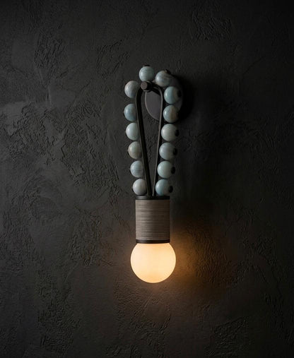 Blue Jade Stone Wall Sconce with Black Finish - Handmade Onyx Wall Light