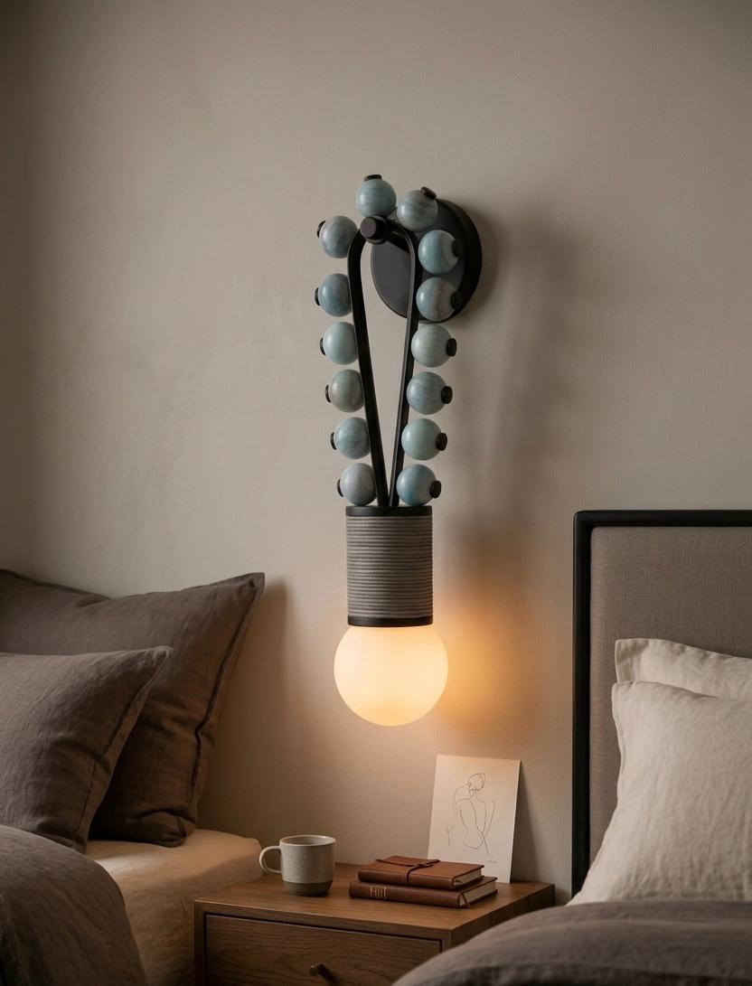 Blue Jade Stone Wall Sconce with Black Finish - Handmade Onyx Wall Light