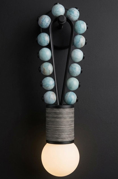 Blue Jade Stone Wall Sconce with Black Finish - Handmade Onyx Wall Light