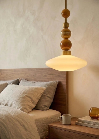 Brass Pendant Lamp – Frosted Glass & Onyx Stone Hanging Light | Les Trois Pyramides