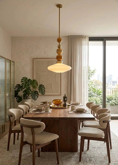 Brass Pendant Lamp – Frosted Glass & Onyx Stone Hanging Light | Les Trois Pyramides