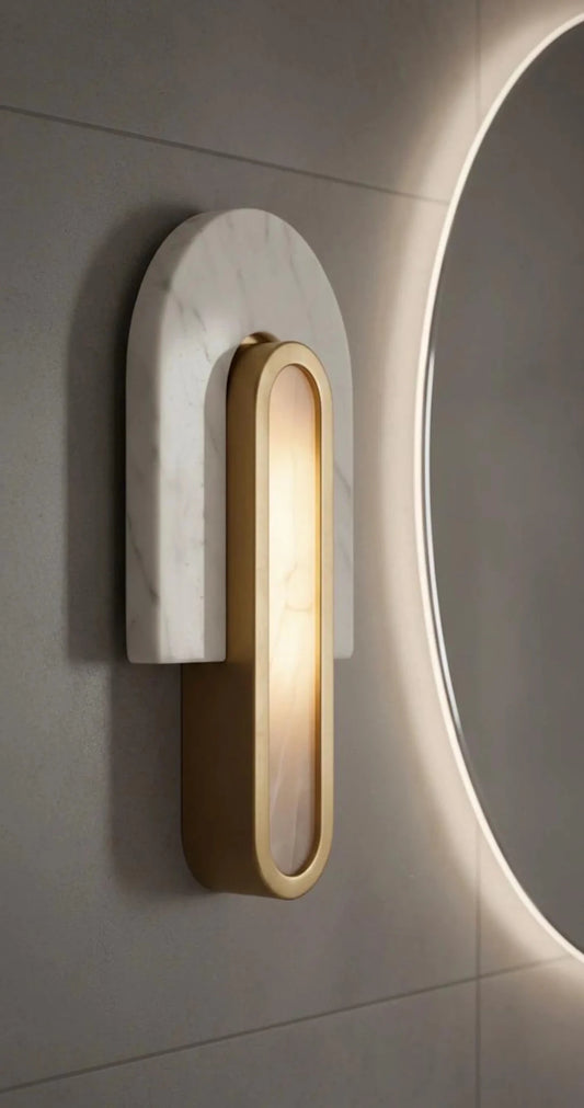 Brass Wall Sconce – Marble Art Deco Lamp – Bathroom Vanity Light – Modern Wall Sconce Indoor – Luxury Glass Wall Light Fixture