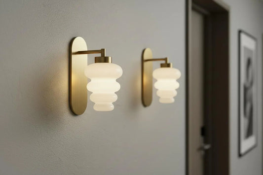 Brass Wall Sconce – Blown Glass Wall Light – Vintage Inspired Sconce | Les Trois Pyramides.
