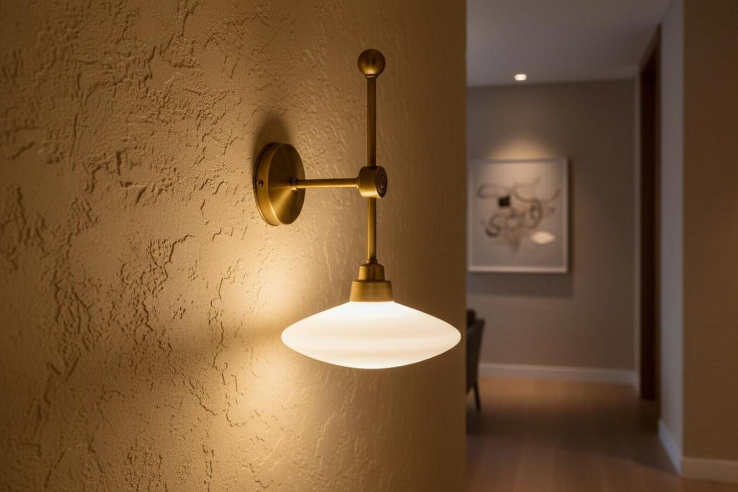 Brass Wall Sconce with Frosted Glass – LED Hallway Wall Light | Les Trois Pyramides