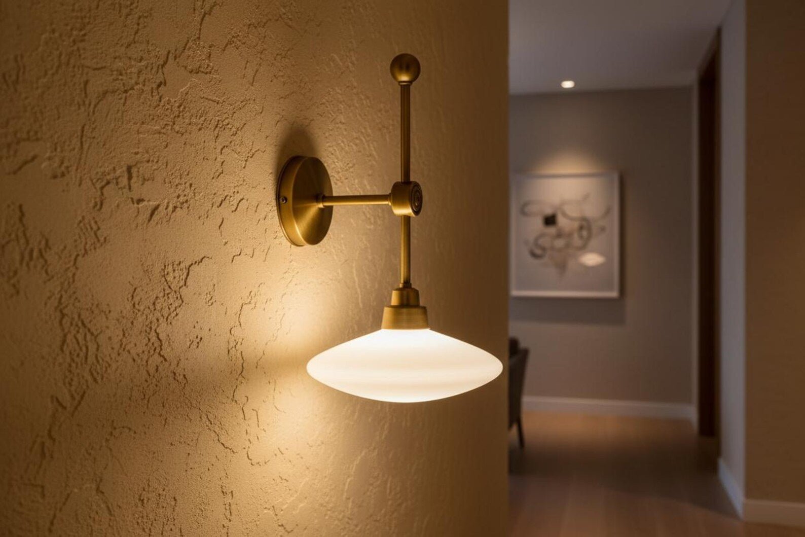 Brass Wall Sconce with Frosted Glass – LED Hallway Wall Light | Les Trois Pyramides