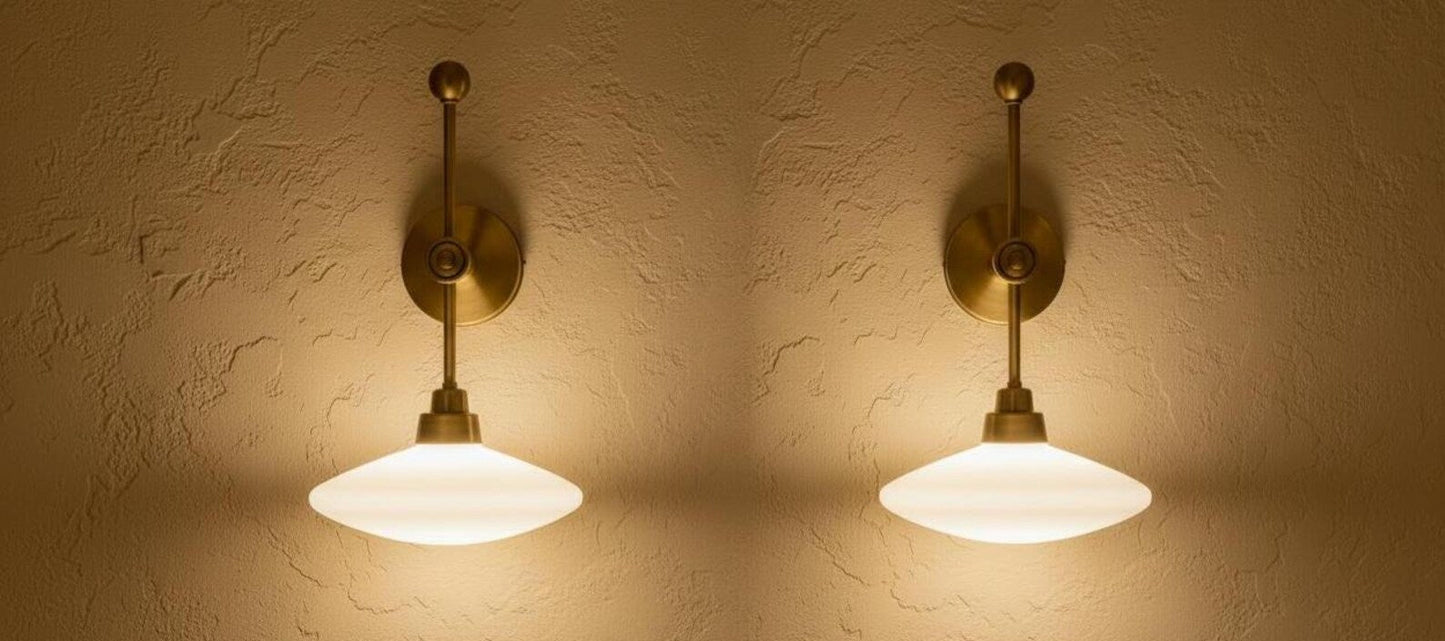 Brass Wall Sconce with Frosted Glass – LED Hallway Wall Light | Les Trois Pyramides