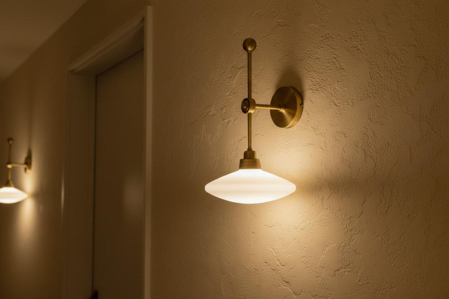 Brass Wall Sconce with Frosted Glass – LED Hallway Wall Light | Les Trois Pyramides