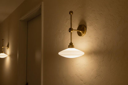 Brass Wall Sconce with Frosted Glass – LED Hallway Wall Light | Les Trois Pyramides