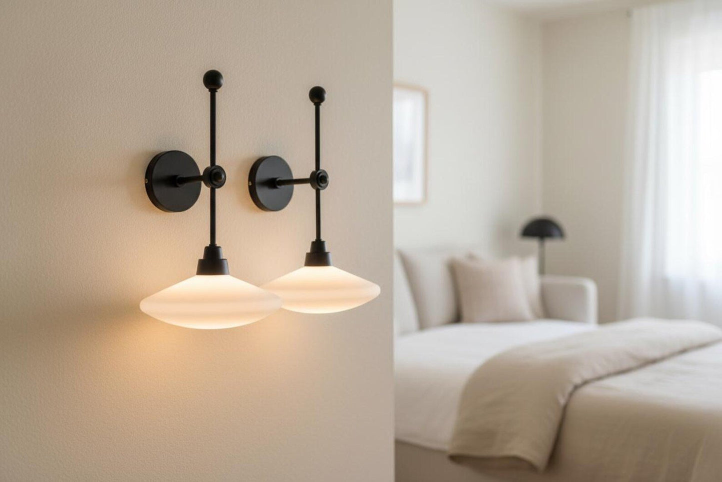 Brass Wall Sconce with Frosted Glass – LED Bedroom Wall Light | Les Trois Pyramides