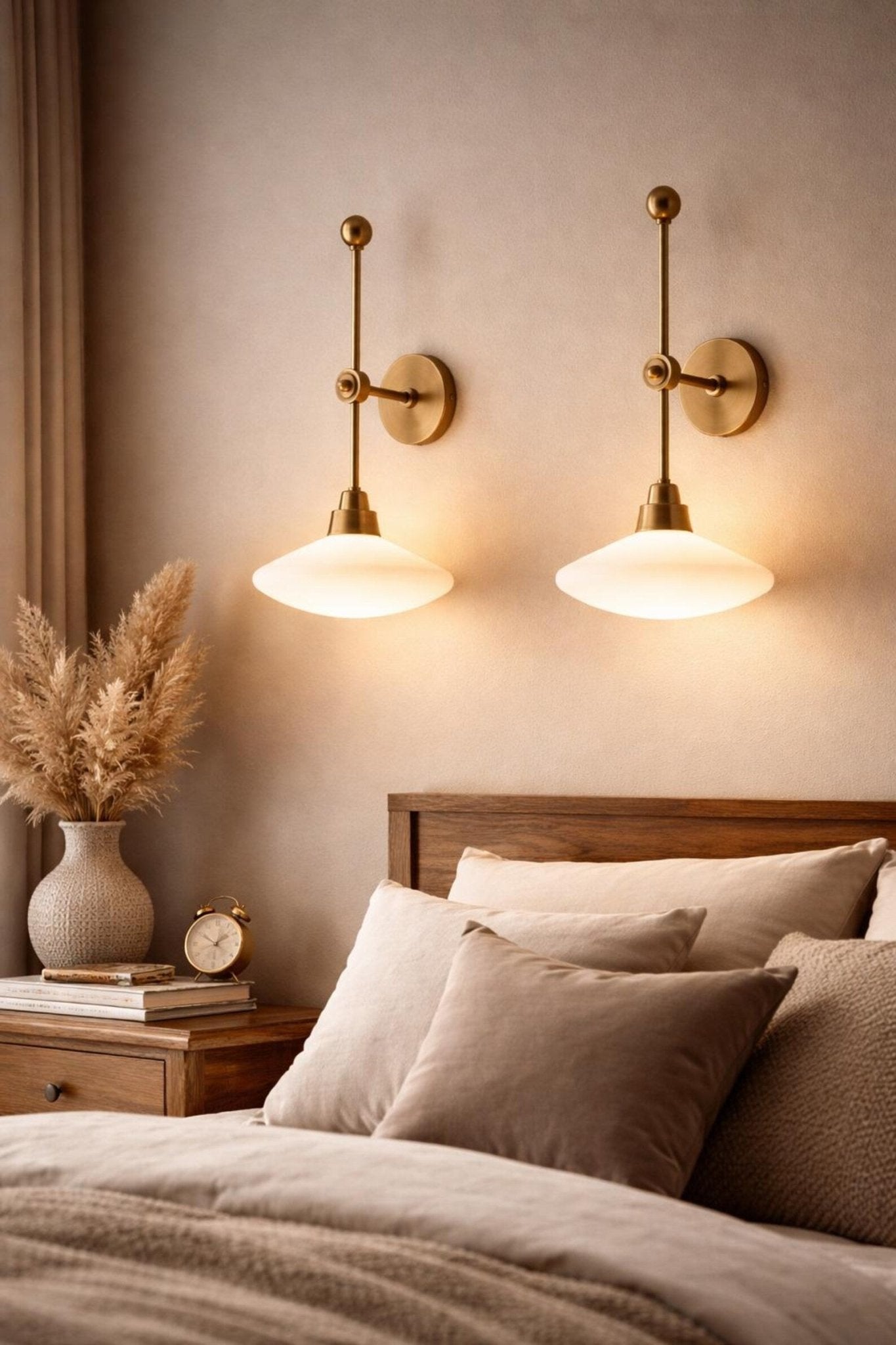 Brass Wall Sconce with Frosted Glass – LED Bedside Wall Light | Les Trois Pyramides