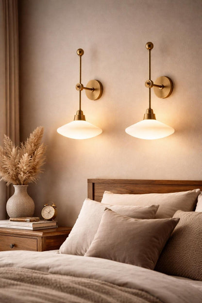 Brass Wall Sconce with Frosted Glass – LED Bedside Wall Light | Les Trois Pyramides