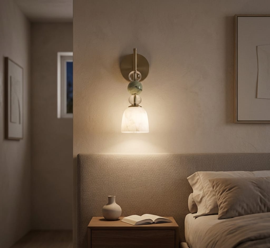 Brass Wall Sconce, Handmade Glass Wall Light, Art Deco Wall Lamp, Bathroom Vanity Light, Bedside Wall Lighting, Modern Sconce | Les Trois Pyramides