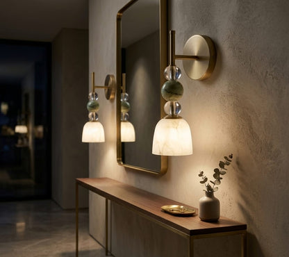 Brass Wall Sconce, Handmade Glass Wall Light, Art Deco Wall Lamp, Bathroom Vanity Light, Bedside Wall Lighting, Modern Sconce | Les Trois Pyramides