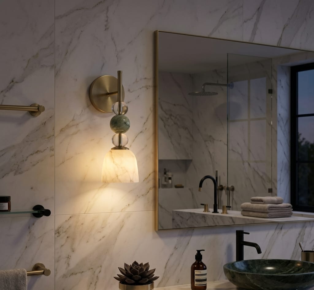 Brass Wall Sconce, Handmade Glass Wall Light, Art Deco Wall Lamp, Bathroom Vanity Light, Bedside Wall Lighting, Modern Sconce | Les Trois Pyramides