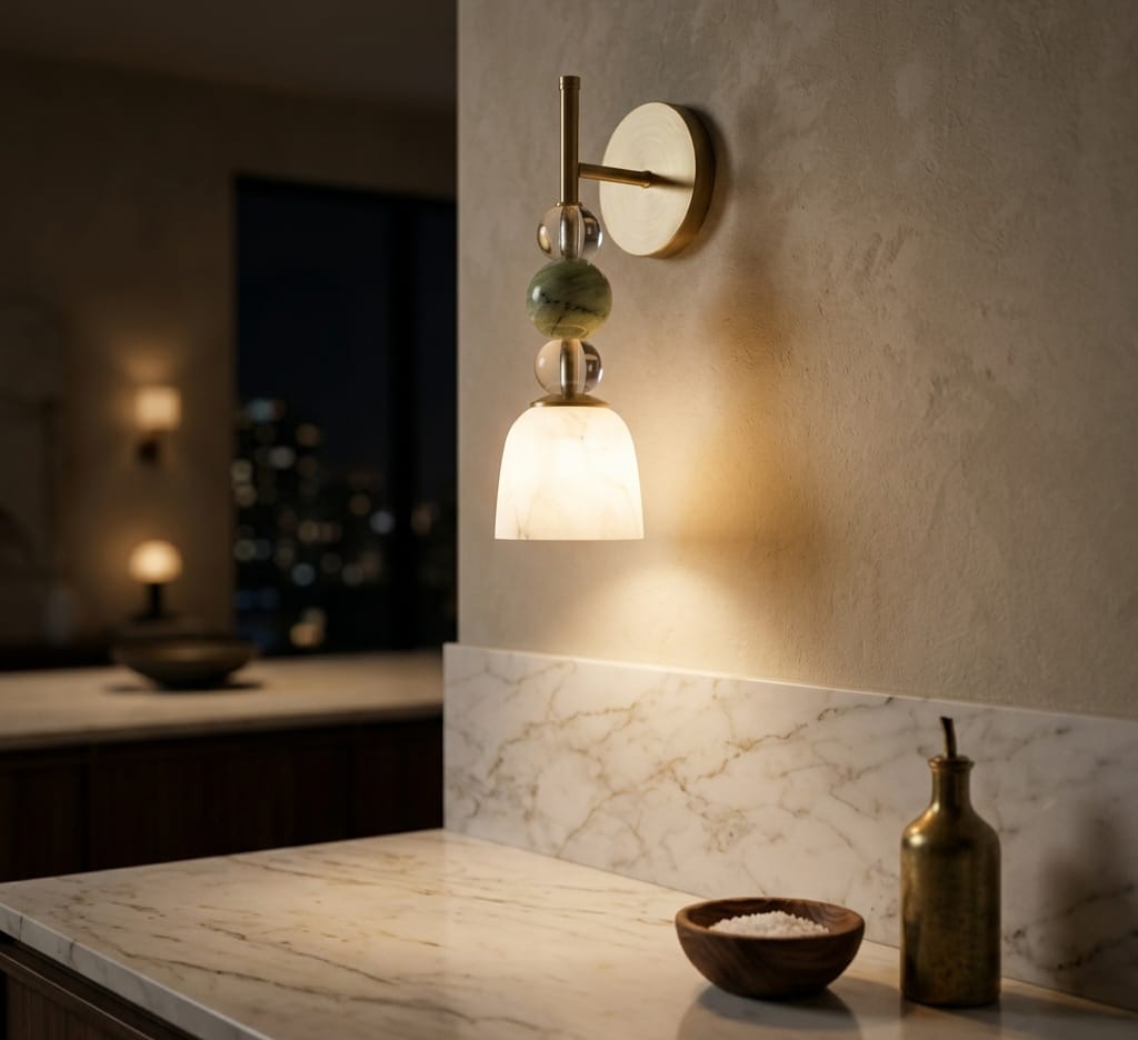 Brass Wall Sconce, Handmade Glass Wall Light, Art Deco Wall Lamp, Bathroom Vanity Light, Bedside Wall Lighting, Modern Sconce | Les Trois Pyramides