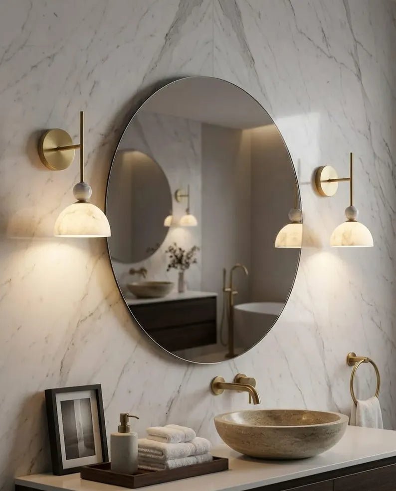 Brass Wall Sconce - Marble Wall Light - Bathroom Vanity Light - Art Deco Wall Lamp - Handmade Wall Sconce - Modern Lighting | Les Trois Pyramides