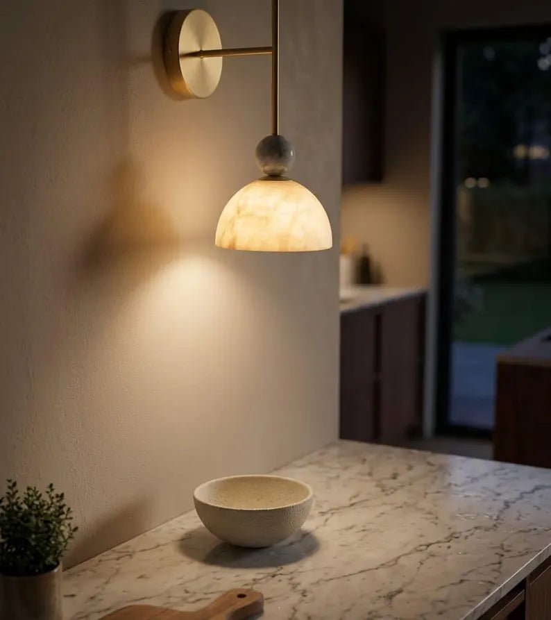 Brass Wall Sconce - Marble Wall Light - Bathroom Vanity Light - Art Deco Wall Lamp - Handmade Wall Sconce - Modern Lighting | Les Trois Pyramides