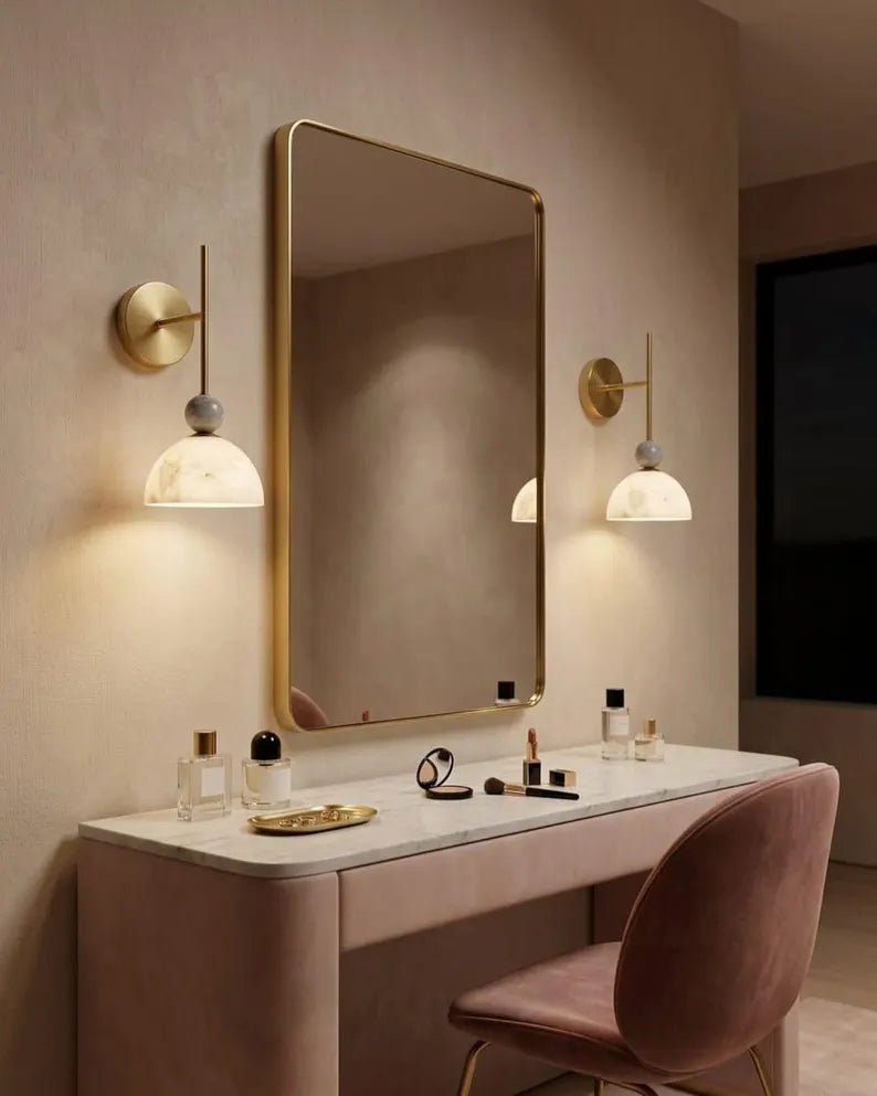 Brass Wall Sconce - Marble Wall Light - Bathroom Vanity Light - Art Deco Wall Lamp - Handmade Wall Sconce - Modern Lighting | Les Trois Pyramides