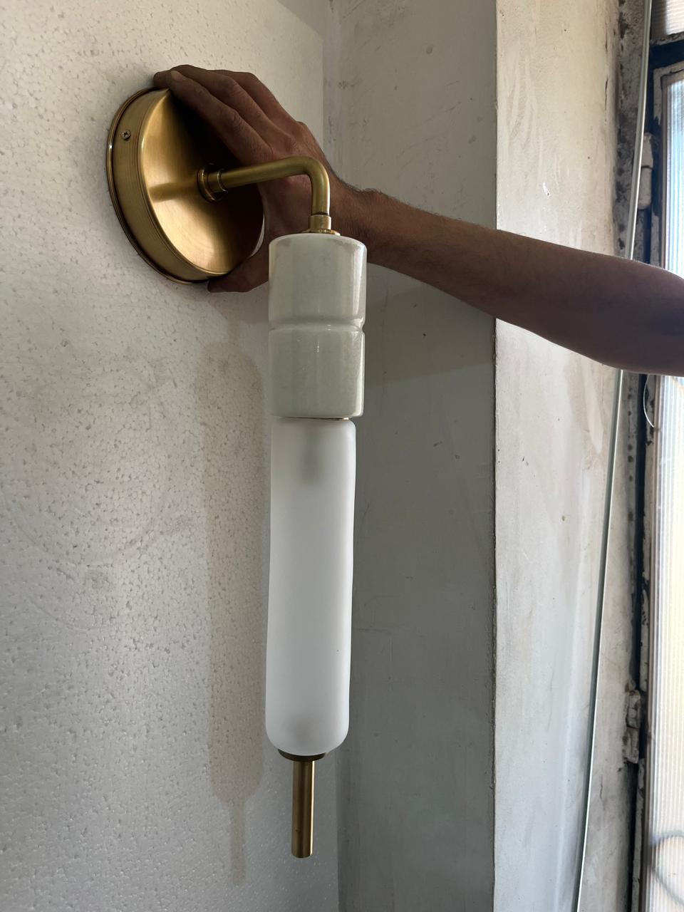 Brass Wall Sconce, Frosted Glass Wall Light, Marble Wall Sconce, Bathroom Vanity Light, Handmade Modern Lamp | Les Trois Pyramides