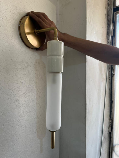 Brass Wall Sconce, Frosted Glass Wall Light, Marble Wall Sconce, Bathroom Vanity Light, Handmade Modern Lamp | Les Trois Pyramides