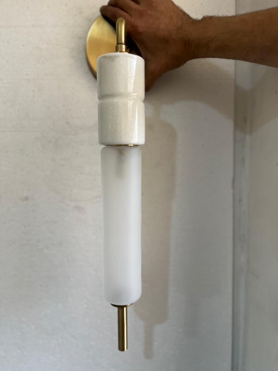 Brass Wall Sconce, Frosted Glass Wall Light, Marble Wall Sconce, Bathroom Vanity Light, Handmade Modern Lamp | Les Trois Pyramides