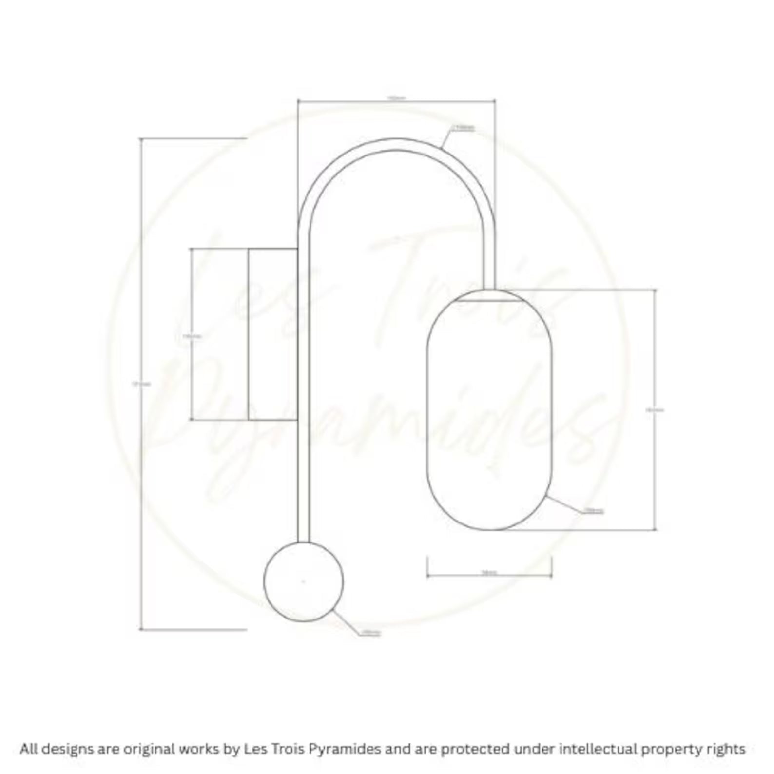 Technical drawing of a wall-mounted light fixture on a white background