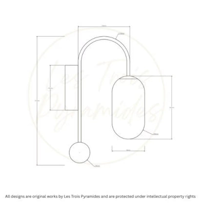 Technical drawing of a wall-mounted light fixture on a white background