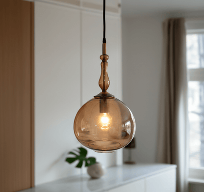 Brown Blown Glass Pendant Light | Warm Brown Globe Fixture