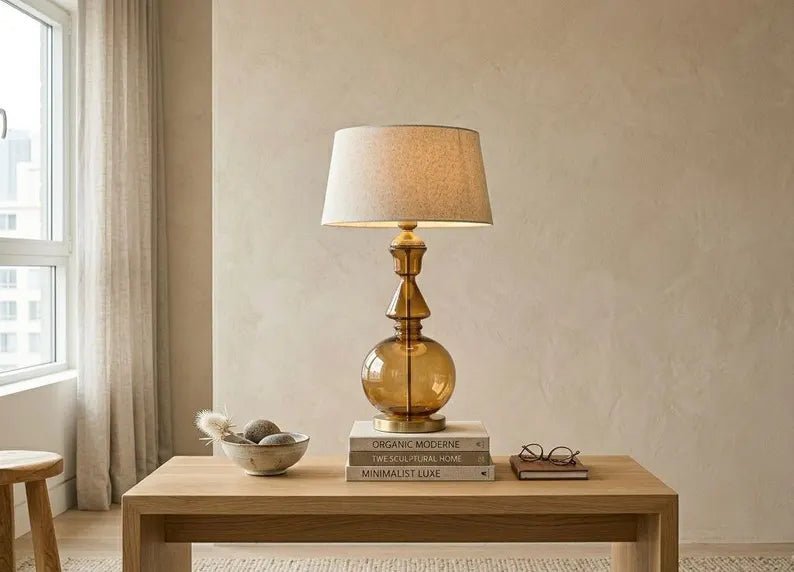 Brown Glass Table Lamp - Blown Glass Lamp - Handmade Bedside Lamp - Modern Table Light - Smoke Brown Glass Lamp | Les Trois Pyramides