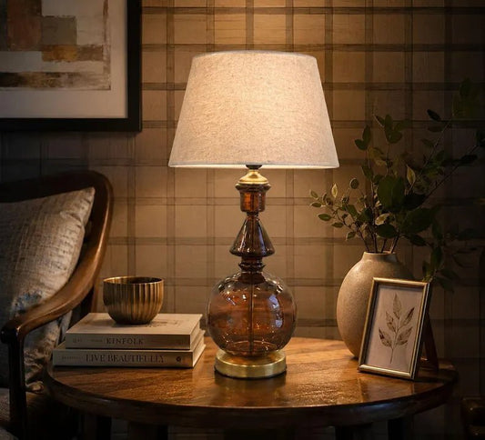 Brown Glass Table Lamp - Blown Glass Lamp - Handmade Bedside Lamp - Modern Table Light - Smoke Brown Glass Lamp | Les Trois Pyramides