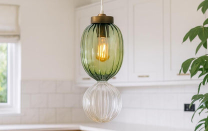 Modern Green and Clear Handmade Deco Light Fixture - Les Trois Pyramides 