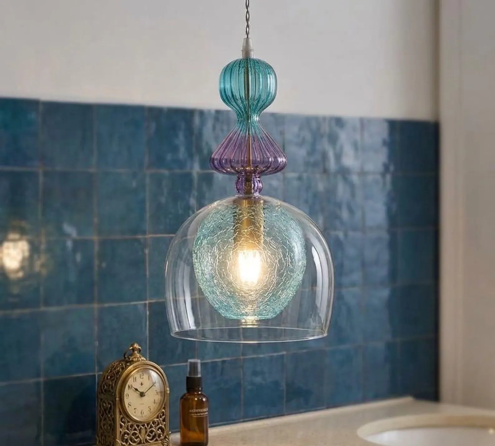 Handcrafted Light Pendant for bathroom Decor | Les Trois Pyramides.