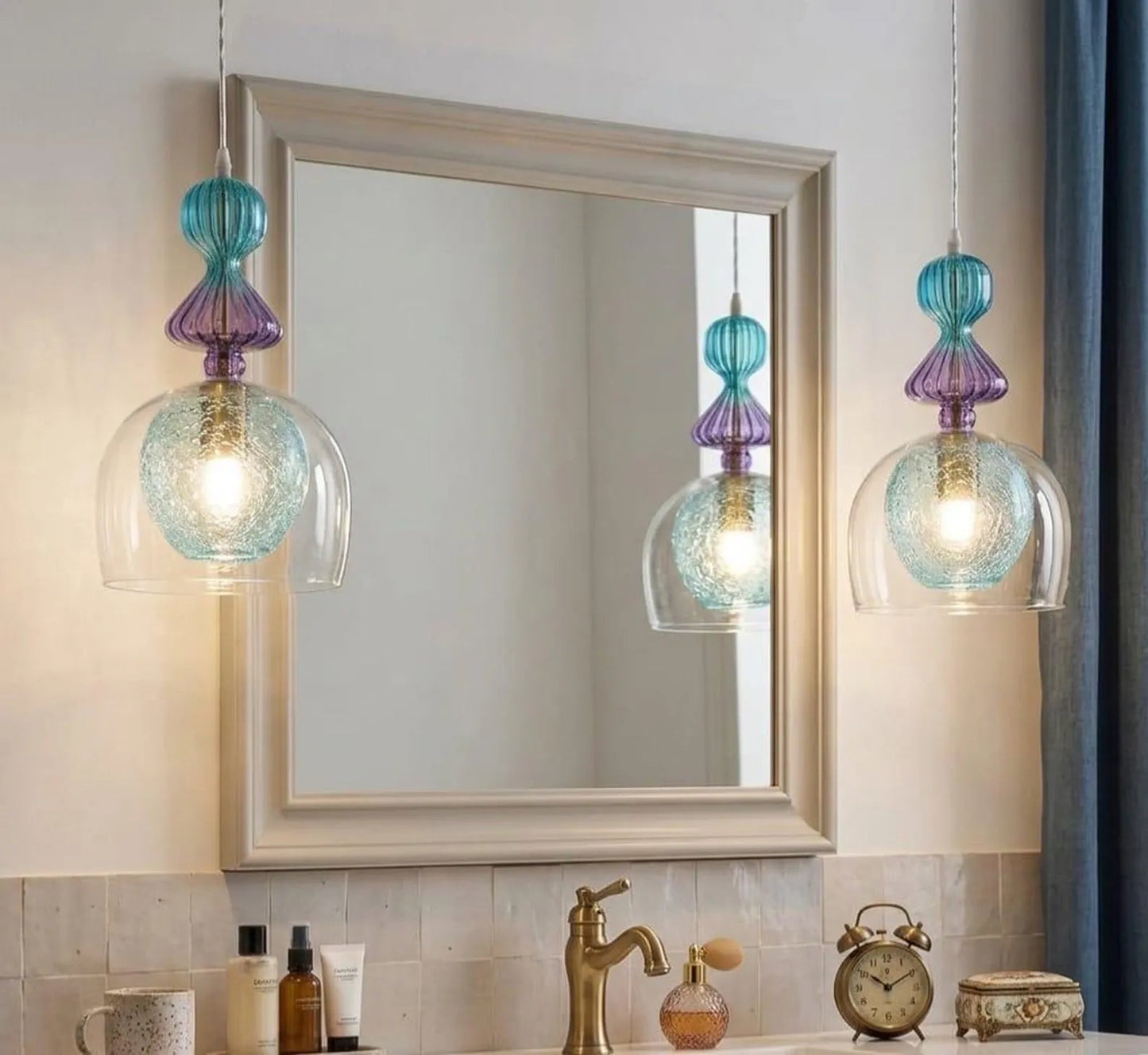 Handcrafted Light Pendant for bathroom vanity| Les Trois Pyramides