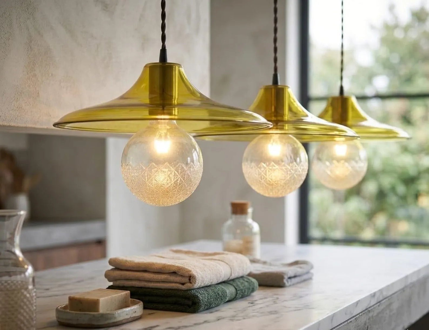 Rounded Handmade Deco Light Fixture , Hanging Lamp for Dining Room Lights , Hand Blown Glass Pendant,modern Ceiling Lights - Les Trois Pyramides 