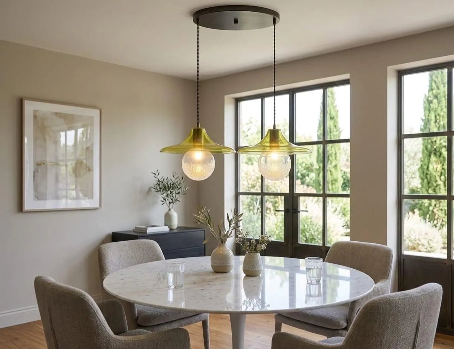 Rounded Handmade Deco Light Fixture , Hanging Lamp for Dining Room Lights , Hand Blown Glass Pendant,modern Ceiling Lights - Les Trois Pyramides 