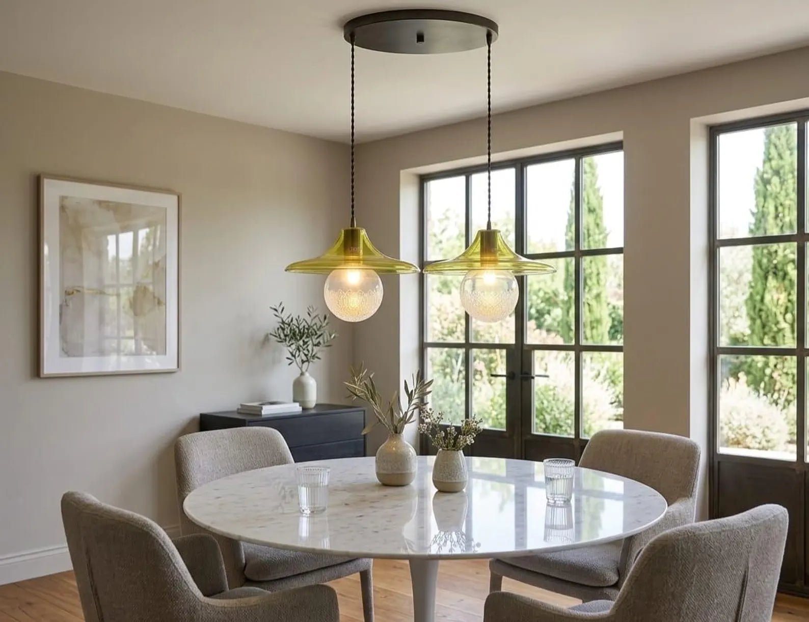 Rounded Handmade Deco Light Fixture , Hanging Lamp for Dining Room Lights , Hand Blown Glass Pendant,modern Ceiling Lights - Les Trois Pyramides 