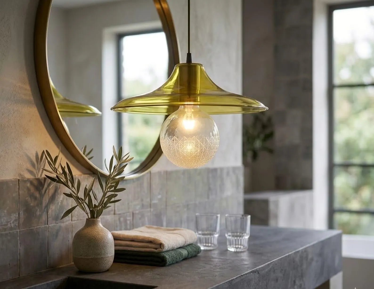 Rounded Handmade Deco Light Fixture , Hanging Lamp for Dining Room Lights , Hand Blown Glass Pendant,modern Ceiling Lights - Les Trois Pyramides 