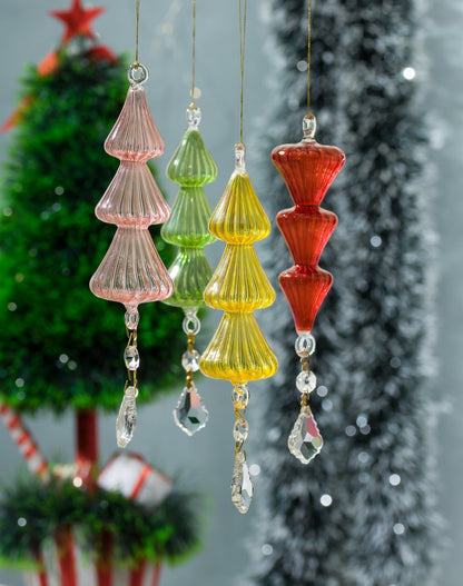 Christmas Green Tree Topper Glass Ornament - Les Trois Pyramide