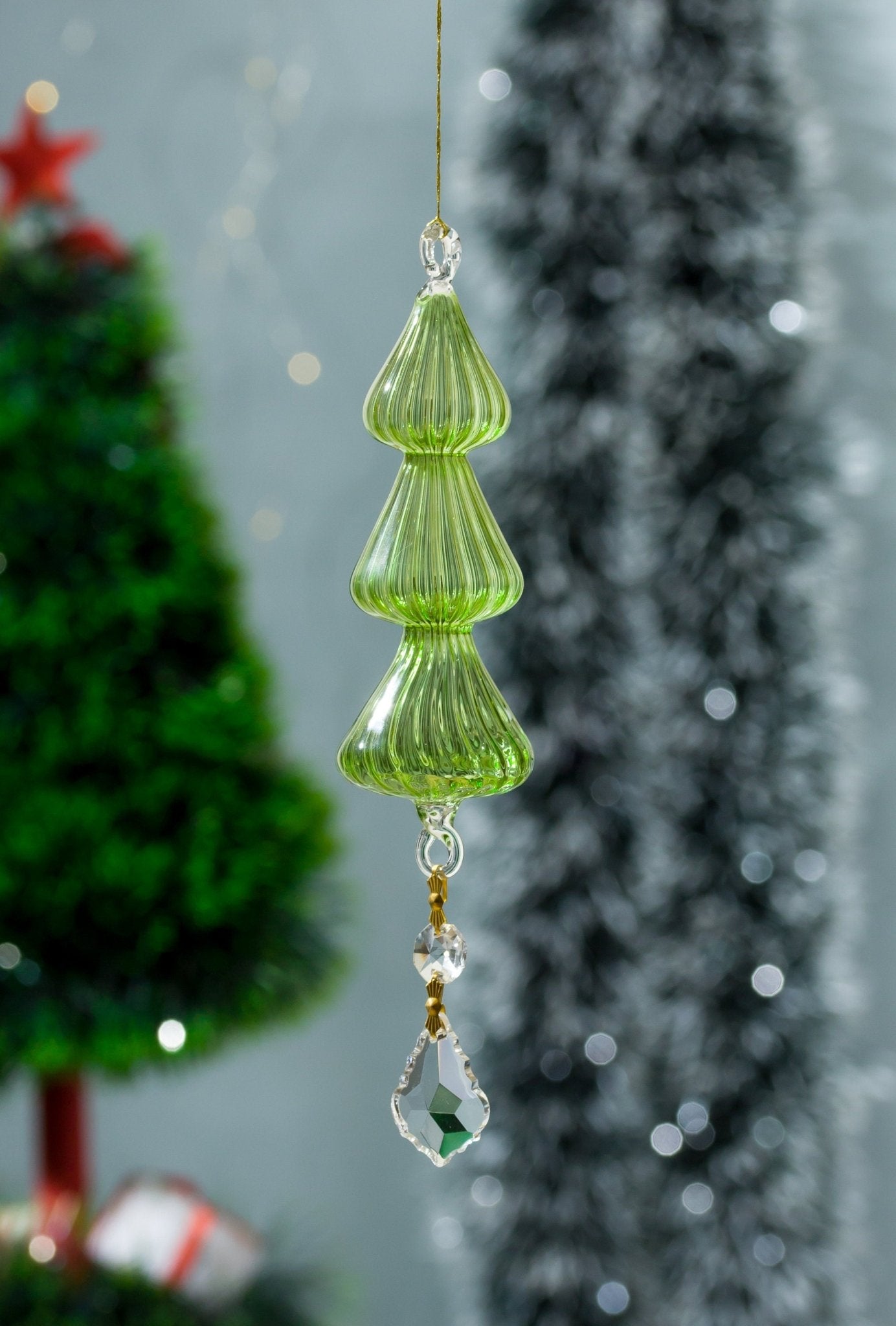 Christmas Green Tree Topper Glass Ornament - Les Trois Pyramide