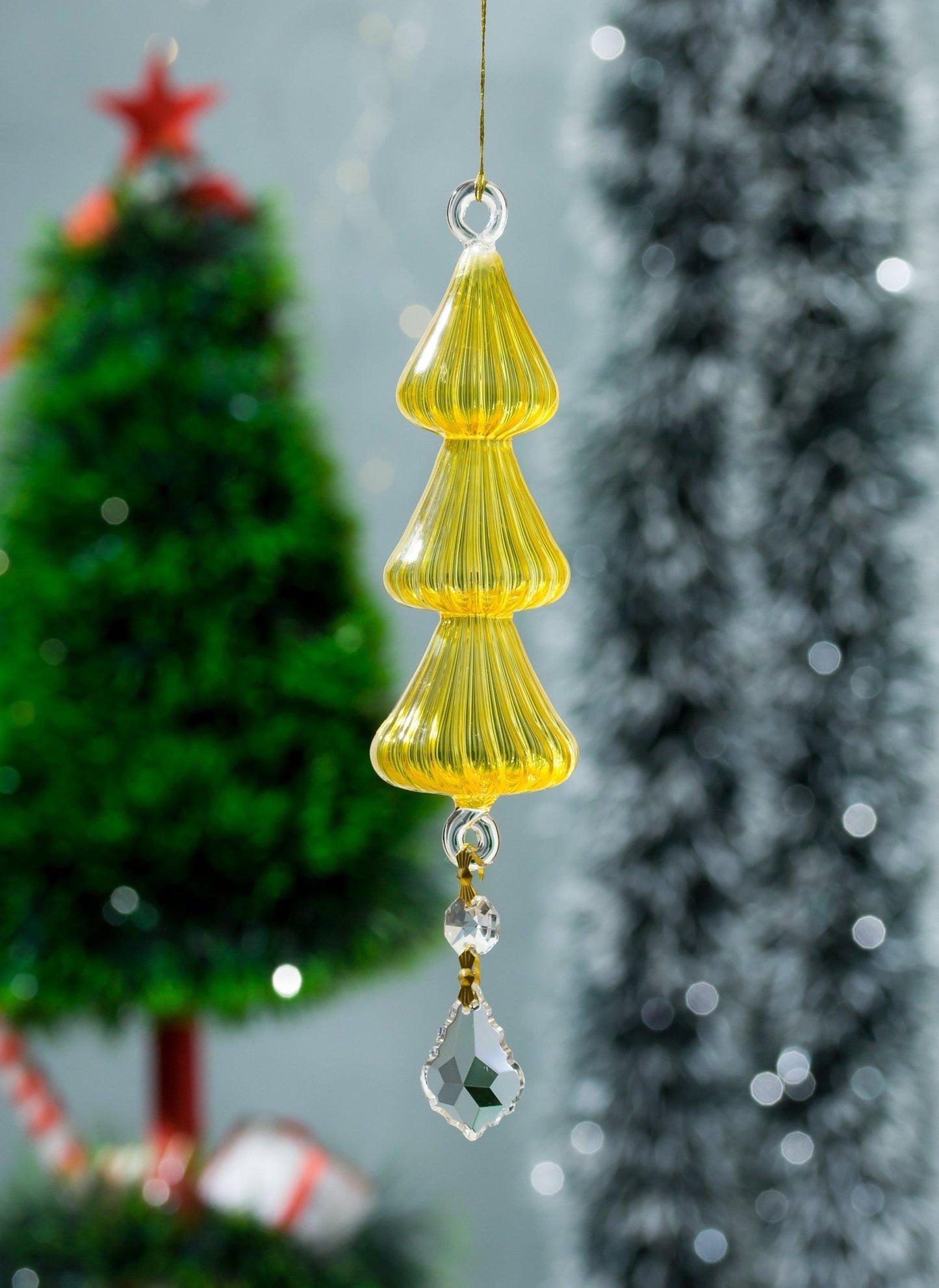 Christmas Green Tree Topper Glass Ornament - Les Trois Pyramide